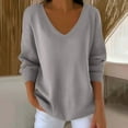 thumbnail image 1 of UQJfacai Womens Tops V Neck Long Sleeve Shirts Oversized Fall Casual Loose Fit Knit Pullover Sweaters Fashion Winter Clothes, 1 of 7