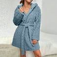 thumbnail image 1 of UQJfacai Womens Twist Fleece Robes Jacquard Sherpa Hooded Soft Warm Bath Robe Fuzzy Plush Bathrobe Long Sleeve Belted Sleepwear Robe, 1 of 5
