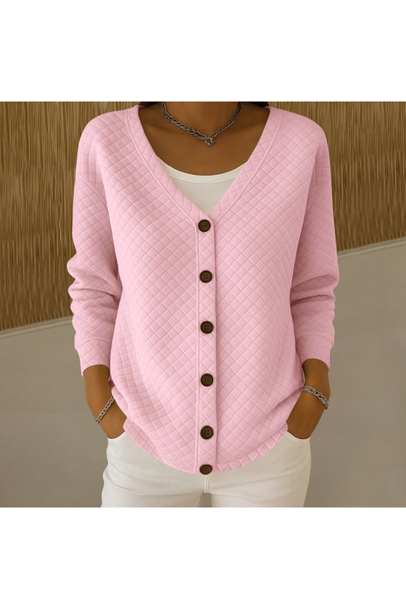Womens Waffle Knit Cardigans Sweater Button Down Long Sleeve V-Neck Fall Jackets Soft Open Front Winter Coat Outerwear