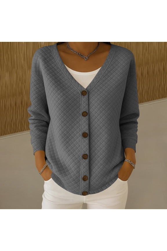 Womens Waffle Knit Cardigans Sweater Button Down Long Sleeve V-Neck Fall Jackets Soft Open Front Winter Coat Outerwear