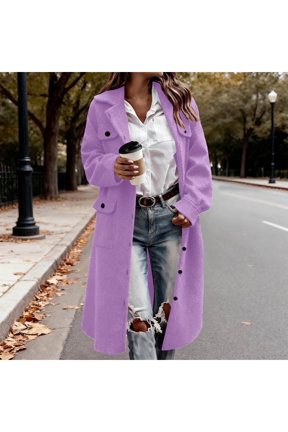 Womens Winter Wool Pea Coat Casual Single Breasted Tren Coats Fall Winter Fashion Notch Lapel Collar Overcoat with Pockets