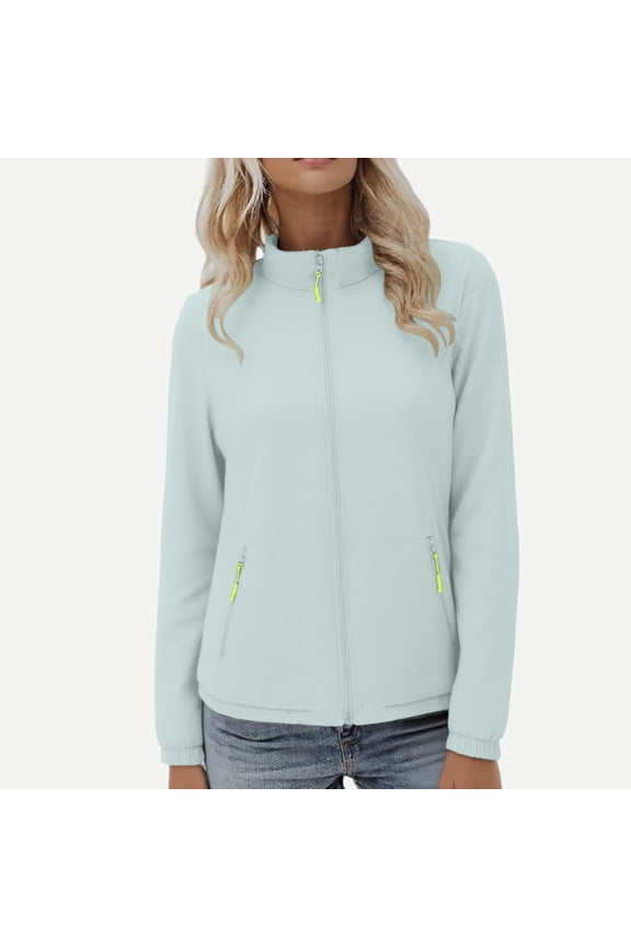 Womens Zip Up Athletic Jackets Thick Stand Collar Long Sleeve Windproof Workout Outdoor Jacket with Zipper Pockets