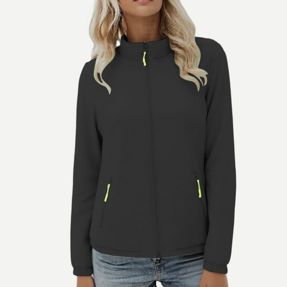 UQJfacai Womens Zip Up Athletic Jackets Thick Stand Collar Long Sleeve Windproof Workout Outdoor Jacket with Zipper Pockets