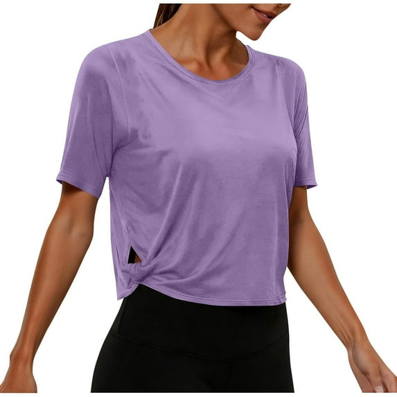 UQJfacai Workout Tops for Women Sport Athletic Yoga Running Gym Tees Summer Loose Crewneck Short Sleeve Crop Shirts S-2XL