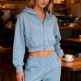 thumbnail image 1 of UQJfacai Zip Up Hoodie Women Cropped Casual Sweatshirts Workout Double Zipper Long Sleeve Drawstring Hooded Jacket Crop Tops, 1 of 9