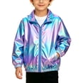 thumbnail image 1 of UQJfacai Zip Up Metallic Shiny Jacket For Boys Girls Lapel Collar Long Sleeve Lightweight Coat With Pocket Fall Casual Outwear, 1 of 6