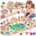 thumbnail image 1 of UQN 110PCS Wooden Train Set for Toddlers 2-4, Unicorn Train Toy for Girls with Fishing Puzzle, Wooden Train Track Toy Birthday Gift for Kids Girls Ages 3 4 5 6, 1 of 8