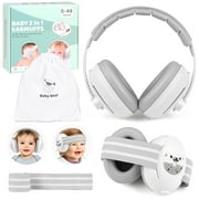 UQN 2-in-1 Baby Ear Muffs Noise Protection, Noise Canceling Headphones for Baby & Toddler 0-36 Months, Adjustable Headband, Hearing Protection Earmuffs in Plane & Improves Sleep - White