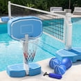 thumbnail image 1 of UQN 2-in-1 Pool Volleyball Net & Basketball Hoop Set, Adjustable Pool Volleyball Net for Inground Pools, Poolside Basketball Hoop with Weighted Base, Outdoor Summer Water Games, 1 of 4