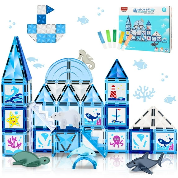 UQN 68PCS Frozen Magnetic Tiles, 3D Diamond Building Blocks w/ 5 Animals Magnetic Toys Toddlers, STEM Educational Magnet Tiles Toys, Christmas Birthday Gifts for Kids 3 4 5 6 7 8