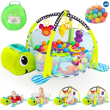 UQN Baby Play Gym, 3 in 1 Baby Play Gym Activity Mat, with Hanging Toys and Ocean Balls, Gifts for Newborn Baby 0 to 3 6 9 12 Months, Green Turtle