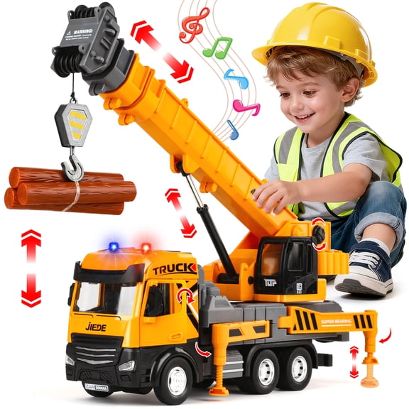 UQN Kids Construction Toys for Boys 3-6, Crane Truck Toy for Toddlers, 29In Crane Arm Alloy Engineering Vehicles with Light & Sound, Crane Model Toy Birthday Gift for 4-7 Years Old Boys Kids.