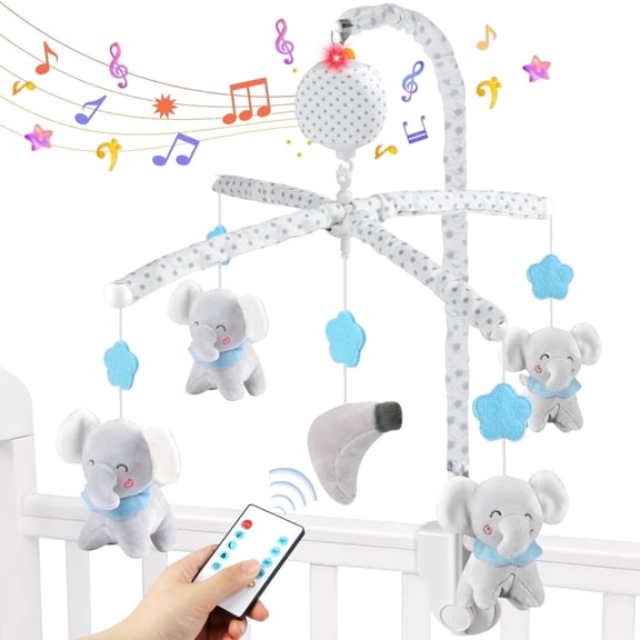 UQN Crib Mobile with Music and Lights, Baby Mobile for Crib with Remote Control, Timing Function and Hanging Rotating Animals, Baby Crib Toys for Newborn Boys Girls 0-36 Months Gift