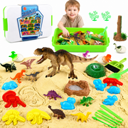 UQN Dinosaur Sensory Bin Toys for Boys, 37 PCS Sensory Bins for Toddlers 3-4 with 14 Dinosaur Toys & 2.2lb Magic Sand, Sensory Toy Birthday Gift for Boys Toddler Ages 3-8