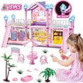 thumbnail image 1 of UQN Dollhouse Kit for Girls Ages 3-6, 131PCS Pink DIY Pretend Play Toy House With Slide, Lights, 4 Rooms 2 Balconies Furniture, Birthday Gift for 2 3 4 5 Years Old Girls/Kids/Toddlers., 1 of 9