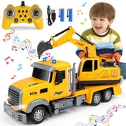 UQN Construction Truck Toys for Boys 3-6 Years, 16" Large Kids RC Excavator Truck Toy with Lights and Sounds, Educational Gifts for 3 4 5 6 7 8 Years Old Boys & Girls Kids Toddlers