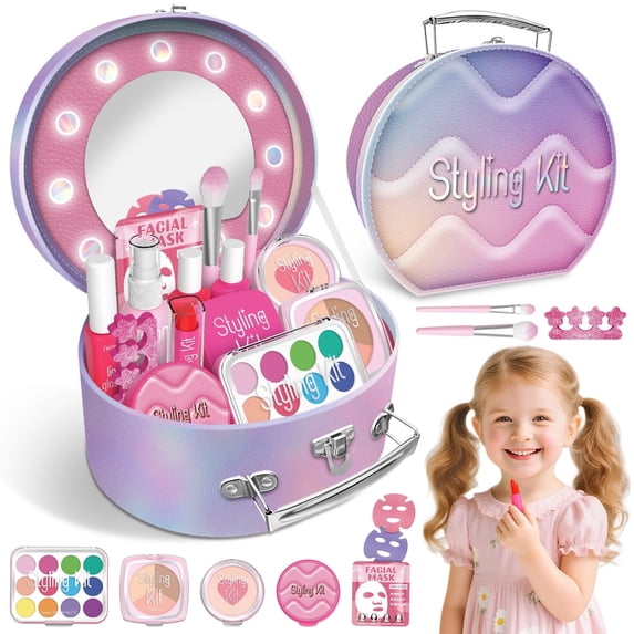 UQN Kids Makeup Set for Girls 5-8, Makeup Kit for Kids, Girls Toys with Mirror, Pretend Play Makeup Toys for Kids, Christmas Birthday Gifts for 3 4 5 6 7 8 9 10 11 12 Year Old Girls