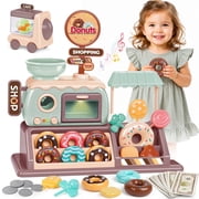 UQN Donut Shop Playset for Kids, Pretend Play Food Set for Kids Kitchen with Light and Sound Toy Oven, Ice Cream Cart, Toy Food Birthday Gift for Girls Ages 3 4