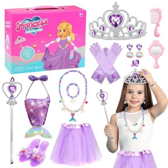 UQN Princess Dress Up Toy for Little Girls, Include Jewelry, Shoes, Handbags And Multiple Princess Accessories, Christmas Birthday Gift for Girls Age 3-8