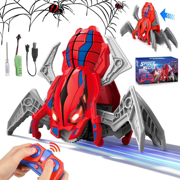 UQN Remote Control Car for Boys 4-7, 2.4G Spider RC Car Toy with Led Lights & Realistic Moving Legs, Rechargeable Crawling Car, Birthday Gift Toys for Boys Kids Aged 8-12
