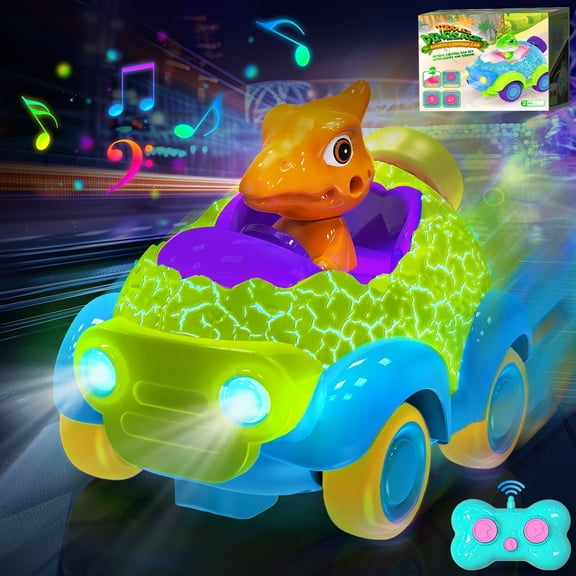 UQN Remote Control Car for Toddlers, Rechargeable Dinosaur Chasers RC Cars for Toddler Toys, with Lights & Music, Christmas Kids Gift for Ages 2 3 4 5 6 Year Old Boys Girls, Green