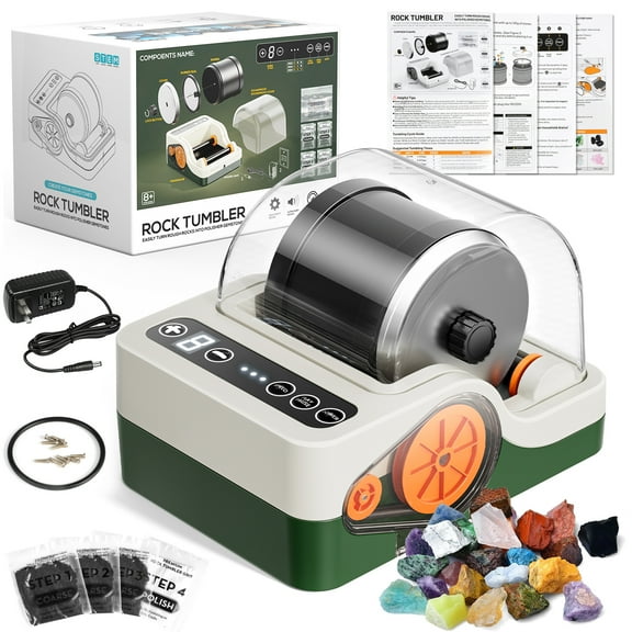 UQN Rock Tumbler Kit for Adults/Kids, Rock Polisher Tumbler Kit Adult with Noise Reduction & Digital 9-Day Timer & 3 Speed Settings, STEM Science Kit Gift for Kids Age 8+, Boys Girls Toys