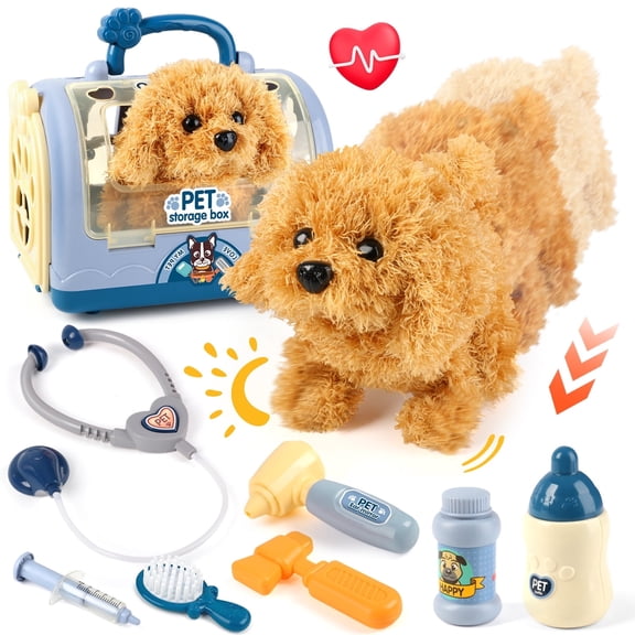 UQN Toy Veterinarian Kit for Kids, Vet Play Sets for Kids with Interactive Electric Dog and Cage, Doctor Pretend Play Toys for Boys Girls Toddlers Ages 2 3 4 5 6 7 Year Old