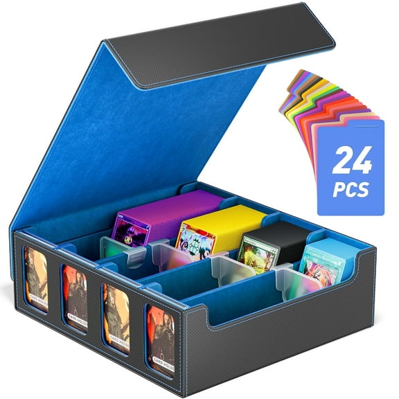 UQN Trading Card Storage Box, 3200+ MTG Deck Box, Magnetic PU Leather Card Deck Box, Fits for Magic Game Sports Cards (Blue)
