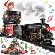 UQN Electric Train Set Toy, Alloy Toddler Model Train Set with Smokes, Lights & Sound, Christmas Train Set with Steam Locomotive Engine, Educational Gift Toy Train for Boys Girls Age 2 3 4 5 6 Kids
