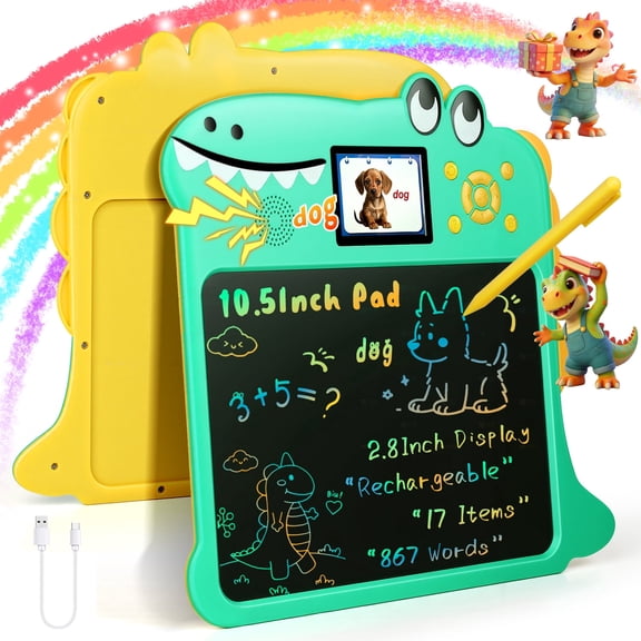 UQN LCD Writing Tablet for Kids, 10.5 Inch Colorful Doodle Board, 2.8 HD Display, Word Speaker, 867 Words, Electronic Drawing Pads, Educational Learning Toys Birthday Gifts for Boys Girls Age 3-8