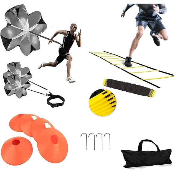 UQSDF-Agility Ladder, Speed Training, Soccer Agility Speed Training Equipment, 20ft Agility Ladder, 6 Soccer Cones, Running Parachute, Basketball Football Soccer Training Equipment for Kids, Youth, A