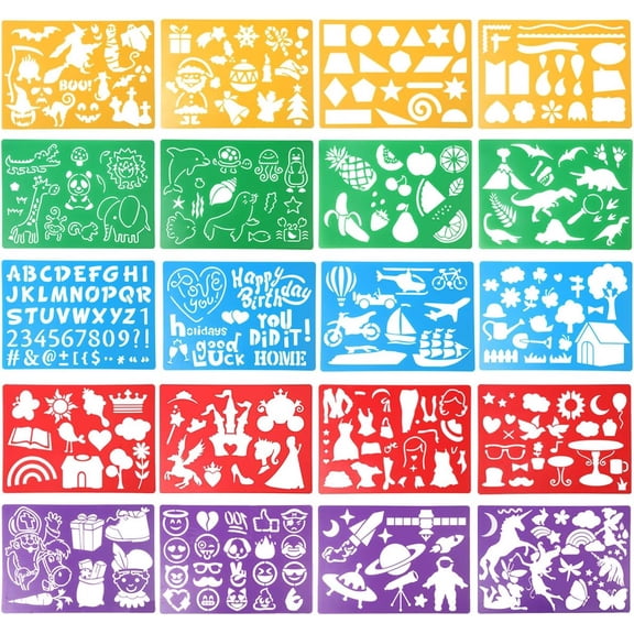 UQSDF-HADDIY Kids Drawing Stencils Set, 20 Pcs Plastic Stencil Kit 300+ Patterns Drawing Templates for Girls & Boys Gift and Card Making