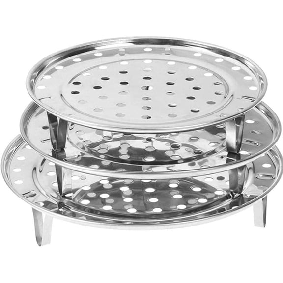 UQSDF-NRDBEEE Round Stainless Steel Rack 7.6" 8.5" 9.33" Inch Diameter Steaming Stand Canner Canning Racks Steamer Insert Stock Pot Steaming Tray Stand Pressure Cooker Cooking Toast Bread Salad (3 Pa