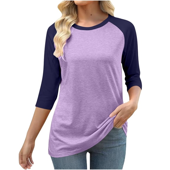 UQjfacai Womens Crewneck 3/4 Sleeve Tops Color Block Raglan Shirts Plus Size Basic Tee Fall Winter Casual Loose Tunic Cute Blouses