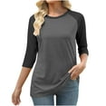 thumbnail image 1 of UQjfacai Womens Crewneck 3/4 Sleeve Tops Color Block Raglan Shirts Plus Size Basic Tee Fall Winter Casual Loose Tunic Cute Blouses, 1 of 4