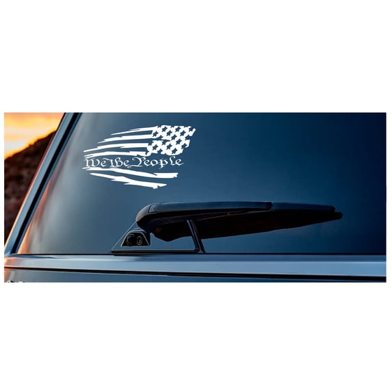 UR Impressions 7.5in. MWht Stars Right Tattered American Flag - We The People Decal - Matte White