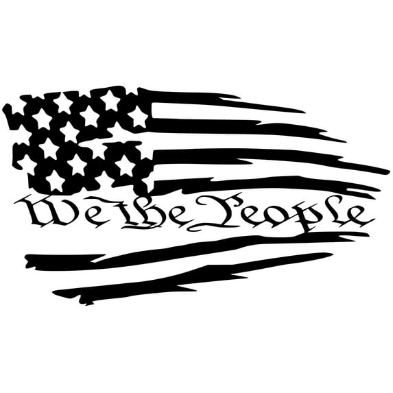 UR Impressions Blk Tattered American Flag We The People Decal - Black - 7.5 x 4.2 inch