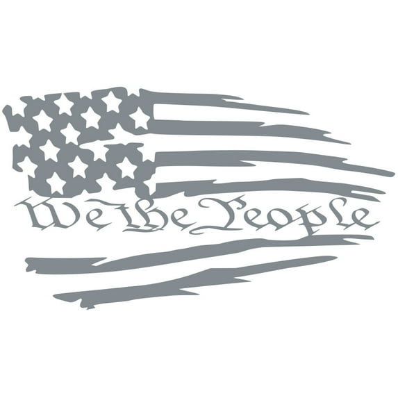 UR Impressions Sil Tattered American Flag We The People Vinyl Decal - Silver, 7.5 x 4.2 inch
