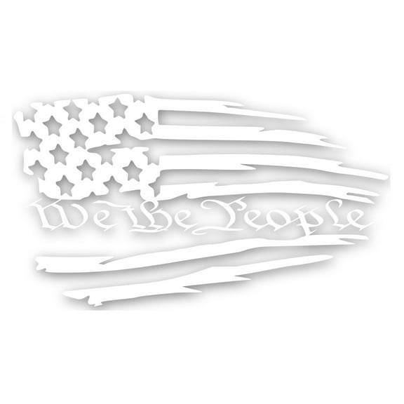 UR Impressions Tattered American Flag We The People Vinyl Decal - White, 7.5 x 4.2 inch