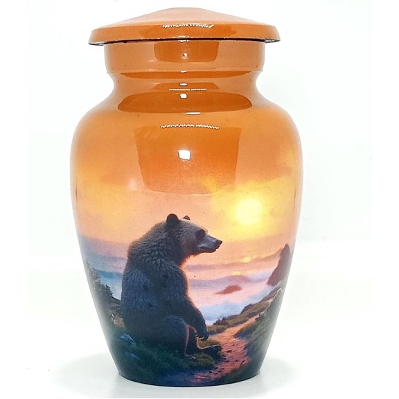 UR Keepsake Urn  Cute Bear Overlooking Sunset Keepsake Cremation Urn for Human Ashes with Velvet Box & Velvet Bag-Mini Keepsake Urn - Affordable Keepsake Urn (3 cu.in)