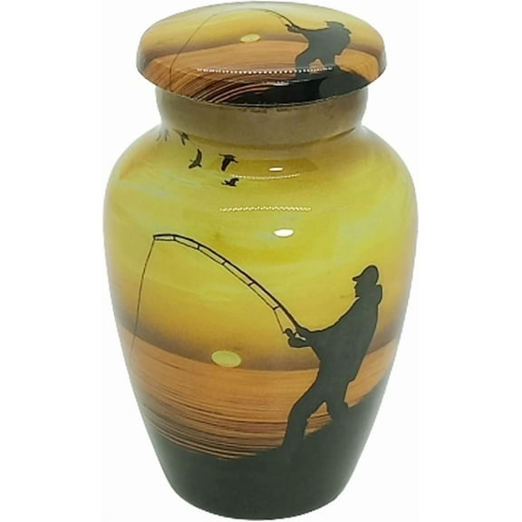 UR Keepsake Urn –Decorative Fishing Catching Keepsake Cremation Urn for Human Ashes with Velvet Box & Velvet Bag-Mini Keepsake Urn - Affordable Keepsake Urn (3 cu.in)