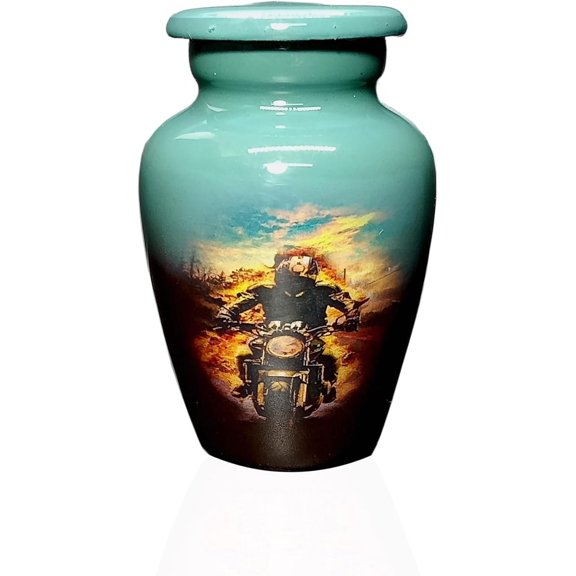 UR Keepsake Urn Heavy Bike Rider Keepsake Cremation Urn for Human Ashes with Velvet Box & Velvet Bag-Mini Keepsake Urn - Affordable Keepsake Urn (3 cu.in)