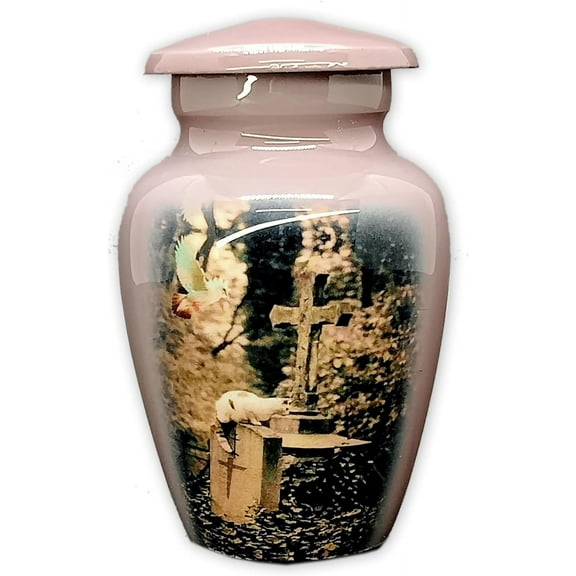 UR Keepsake Urn Pigeon and Cat Visit Their Beloved in The Cemetery Keepsake Cremation Urn for Human Ashes with Velvet Box & Velvet Bag-Mini Keepsake Urn - Affordable Keepsake Urn (3 cu.in)