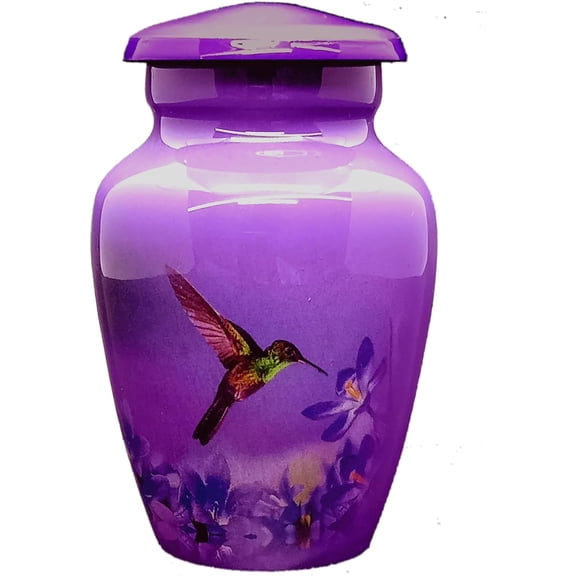 UR Keepsake Urn Purple Humming Bird Keepsake Cremation Urn for Human Ashes with Velvet Box & Velvet Bag-Mini Keepsake Urn - Affordable Keepsake Urn (3 cu.in)
