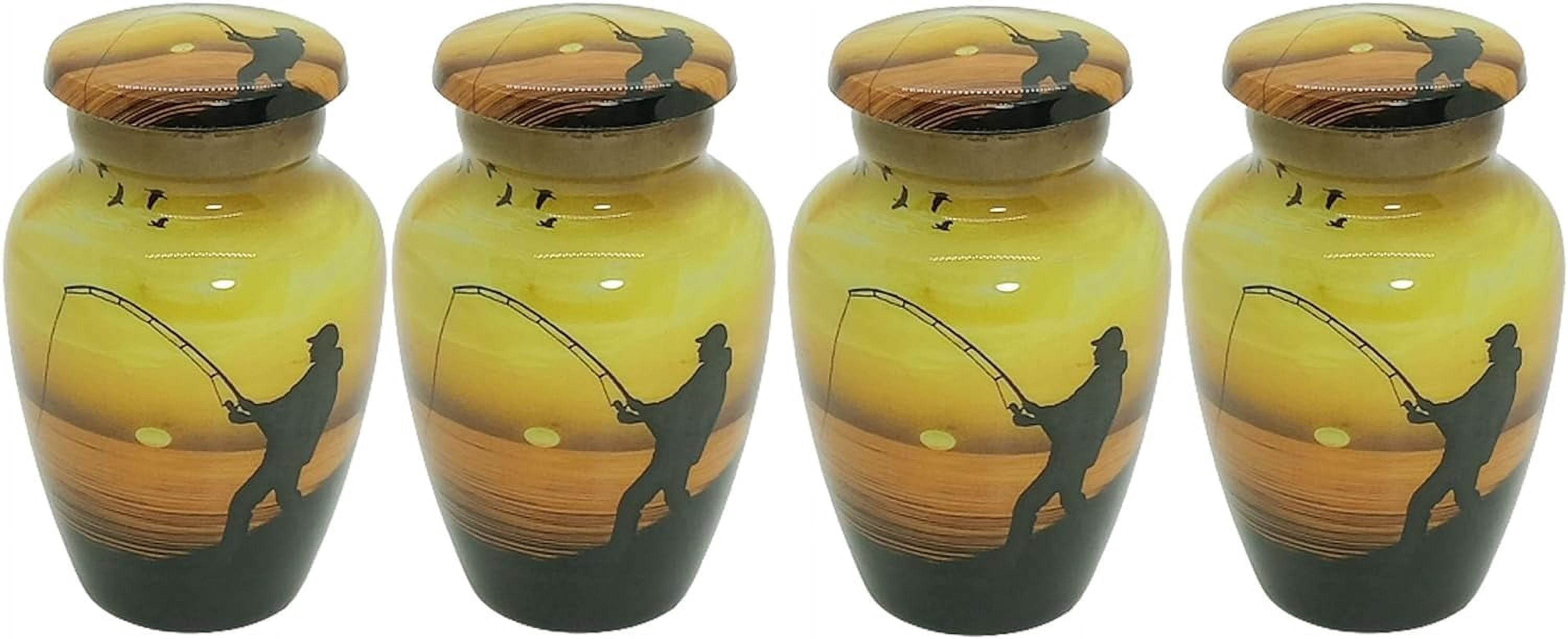 UR Keepsake Urn Set of 4- Decorative Fishing Catching Cremation Urn for Human Ashes with Velvet Box & 4 Velvet Bag-Mini Keepsake Urn - Affordable Keepsake Urn (3 cu.in x 4pcs) (1)