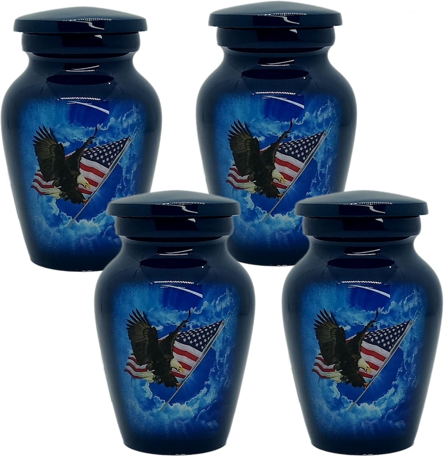 UR Keepsake Urn Set of 4- Fly American Eagle with USA Flag Keepsake Cremation Urn for Human Ashes with Velvet Box & 4 Velvet Bag-Mini Keepsake Urn - Affordable Keepsake Urn (3 cu.in x 4pcs) (3)