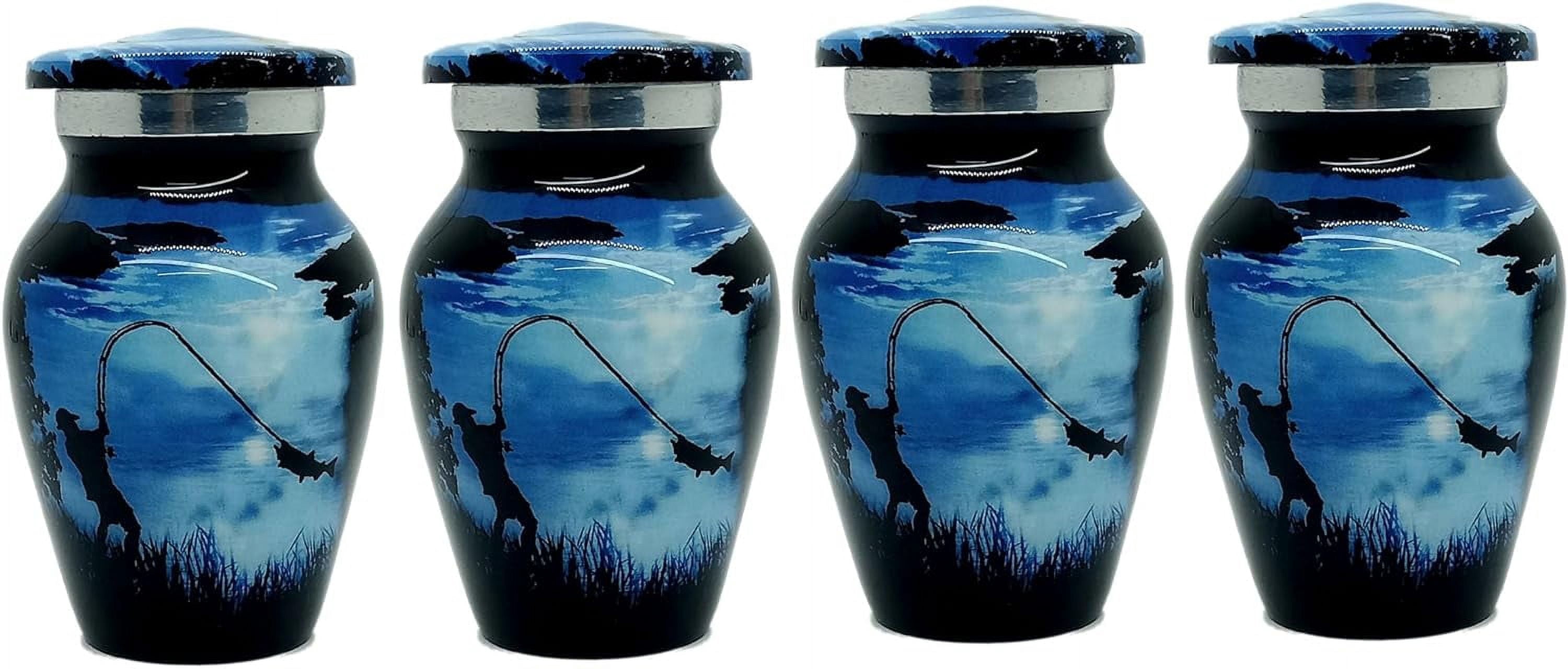 UR Keepsake Urn Set of 4- Stylish Fishing Catching Cremation Urn for Human Ashes with Velvet Box & 4 Velvet Bag-Mini Keepsake Urn - Affordable Keepsake Urn (3 cu.in x 4pcs)