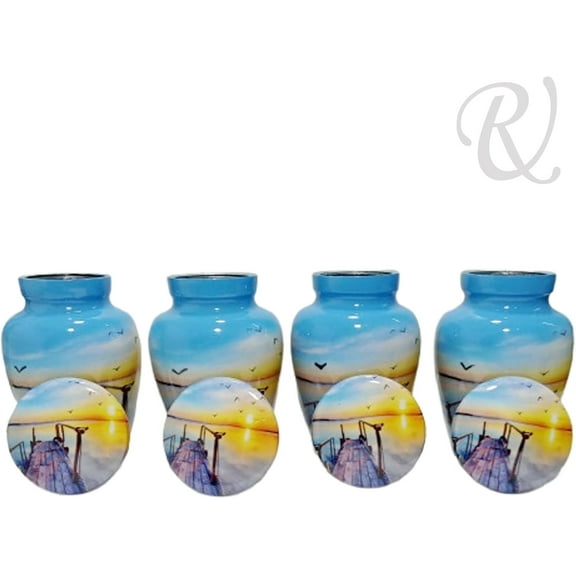 UR Keepsake Urn Set of 4 - Dock of The Bay Keepsake Cremation Urn for Human Ashes with Velvet Box & Bags - Mini Affordable Keepsake (3 cu.in x 4pcs)