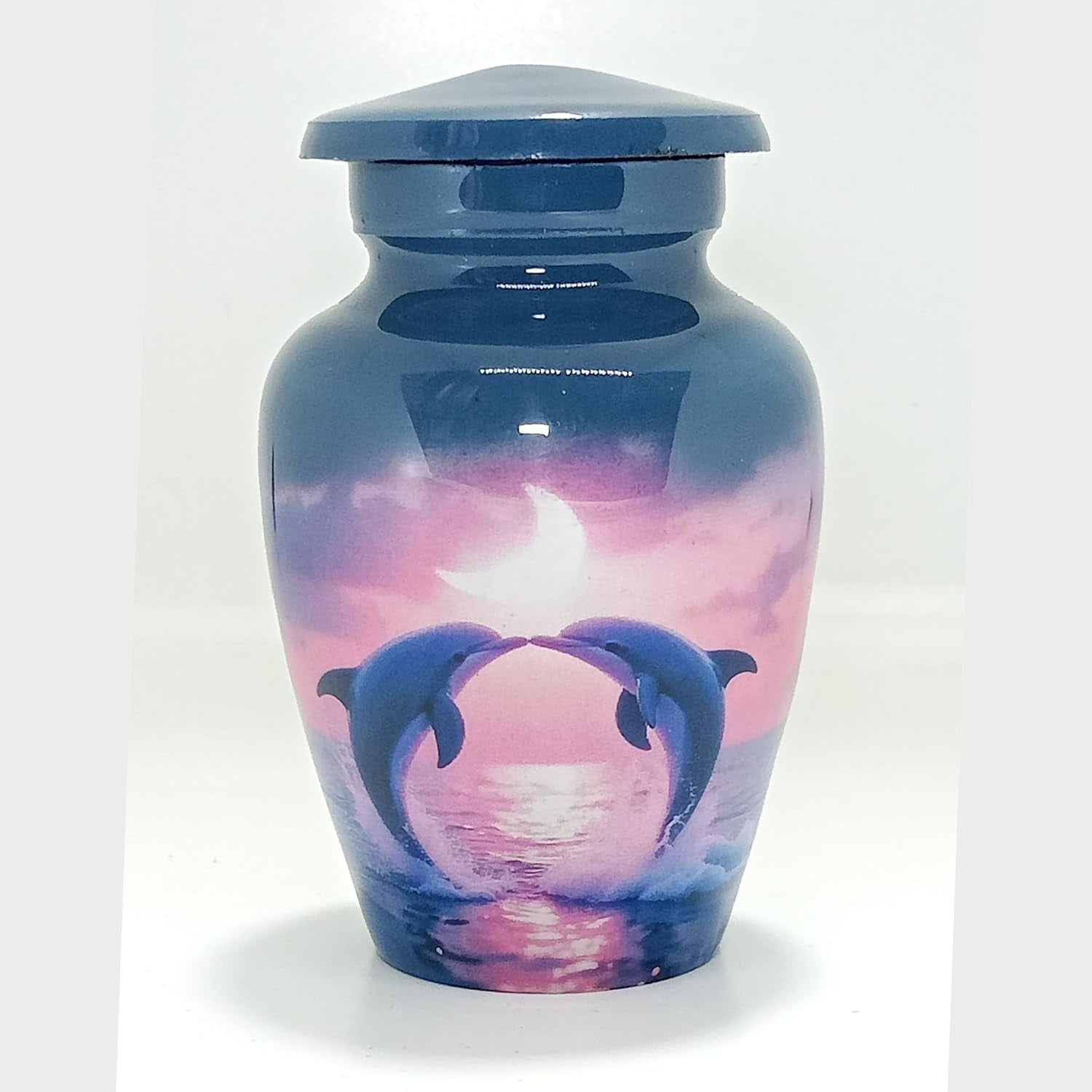 UR Keepsake Urn –Two Beautiful Playing Dolphins Making a Heart Keepsake Cremation Urn for Human Ashes with Velvet Box & Velvet Bag-Mini Keepsake Urn - Affordable Keepsake Urn (3 cu.in)
