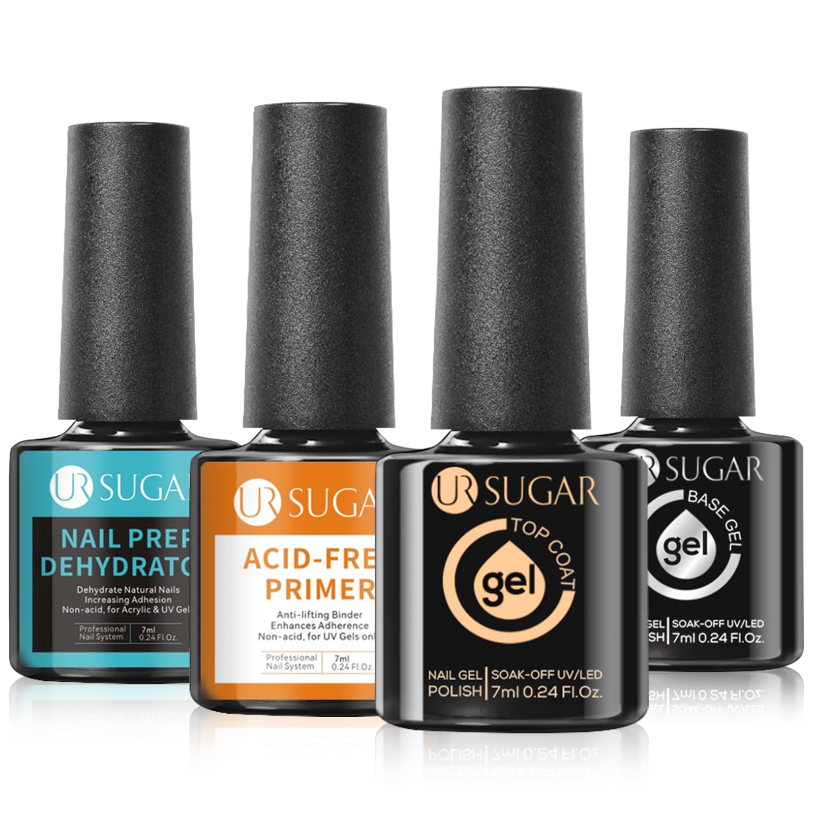 UR SUGAR 4 Pcs Nail Dehydrator Nail Primer Base and Top Coat, Acid Free
